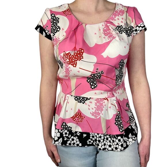 New York & Company Pink and Black Flora Top - Picture 9 of 9